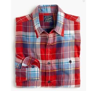 J. Crew Midweight Button Down Shirt in Red Leaf Large Plaid Size Small